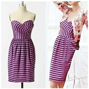 Anthropology Corey Lynn Calter Mauve/Navy Stripe Silk Blend Strapless Dress Sz 0